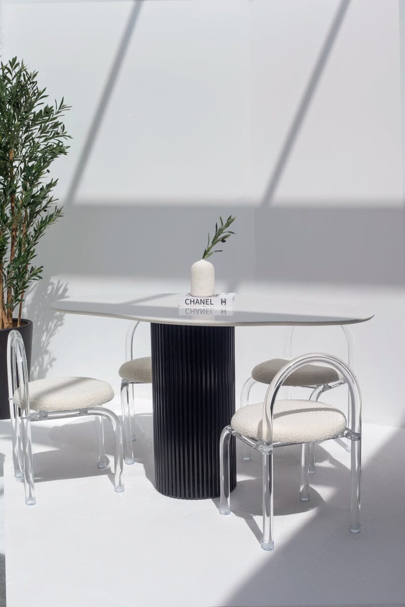 Natalia White Quz Irregular Dining Table (2 Base Colors) Black 