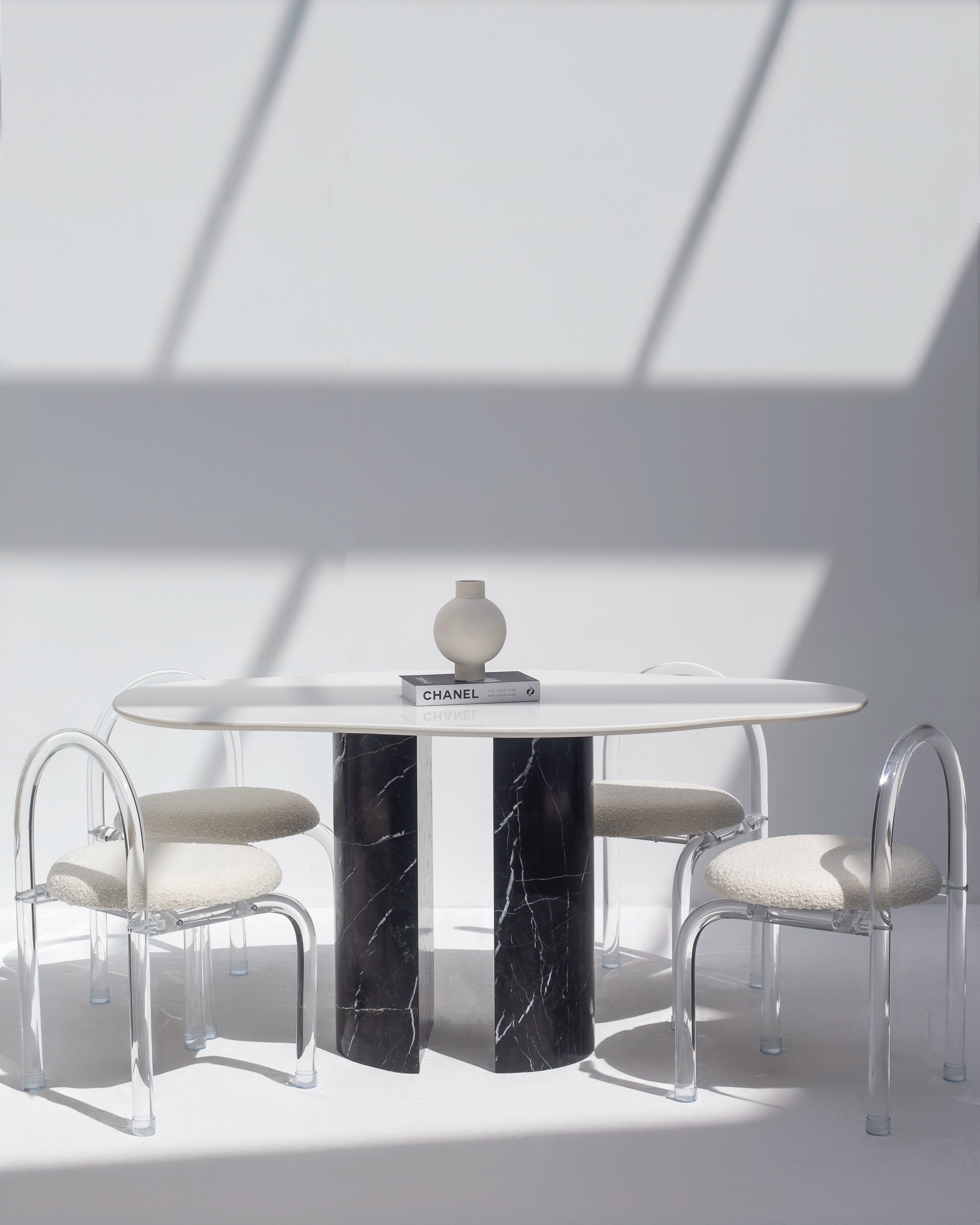 Rebecca White Quartz Irregular Dining Table With Black Marquina Base (2 Sizes)