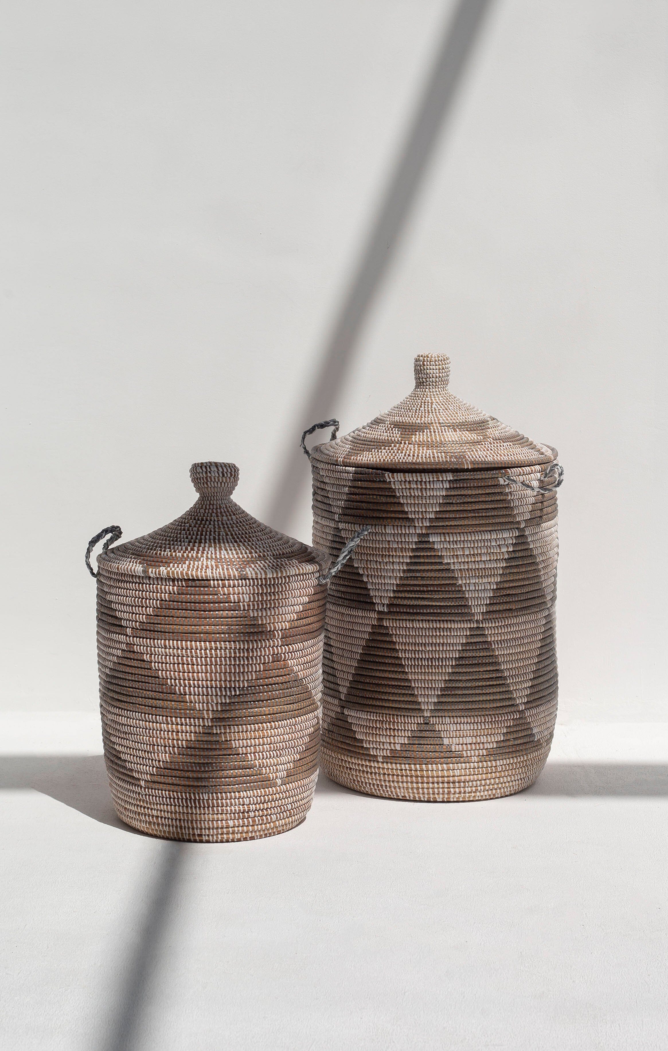 Handmade Triangles Beige & Brown Classic Basket (3 Sizes)