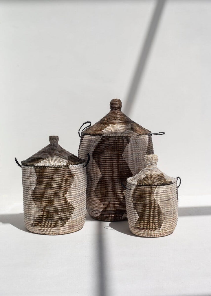 Handmade Natural & Zigzag Dark Brown Basket (3 Sizes) BASKET DECO 