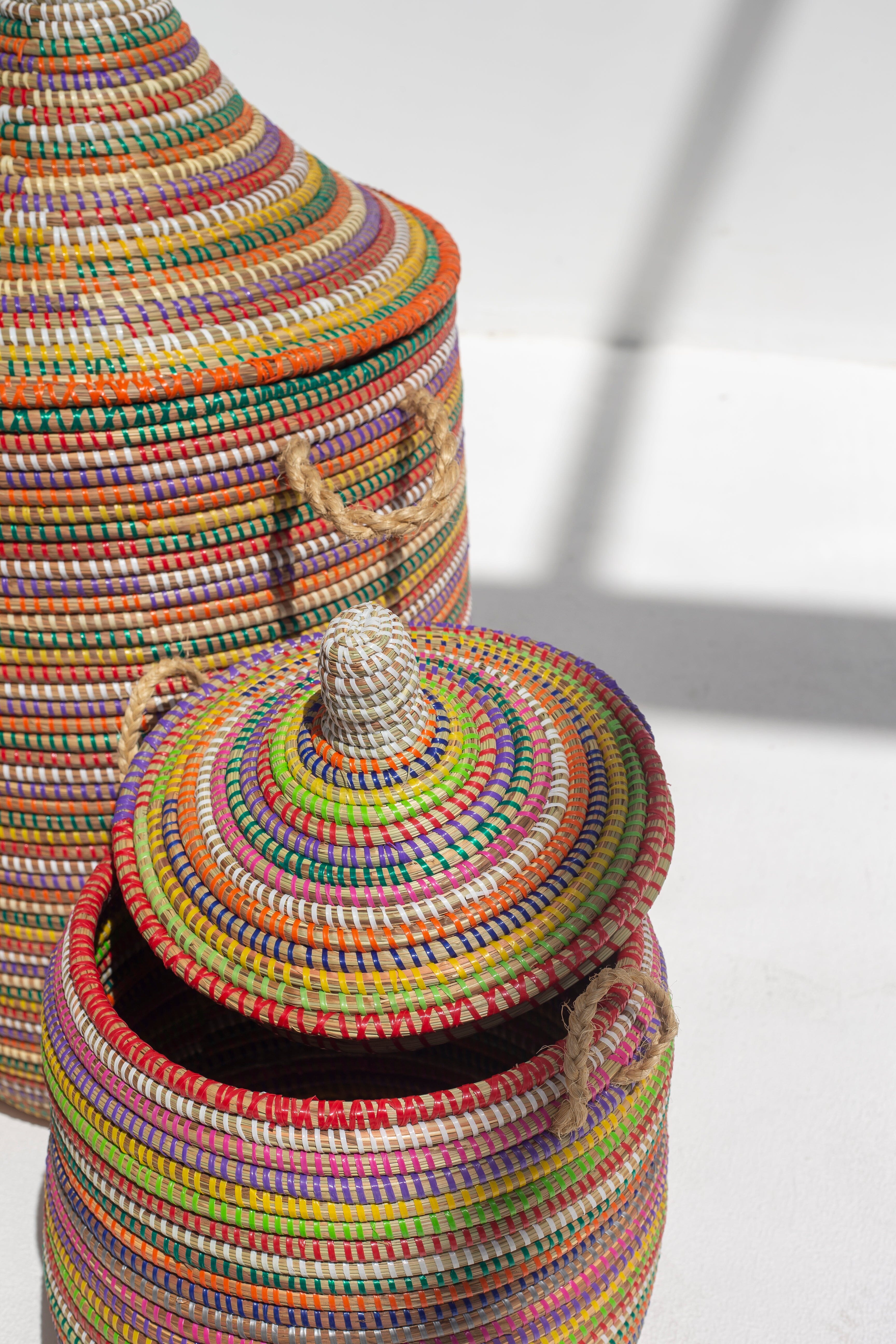 Handmade Circular Multi-Color Classic Basket (3 Sizes) BASKET  