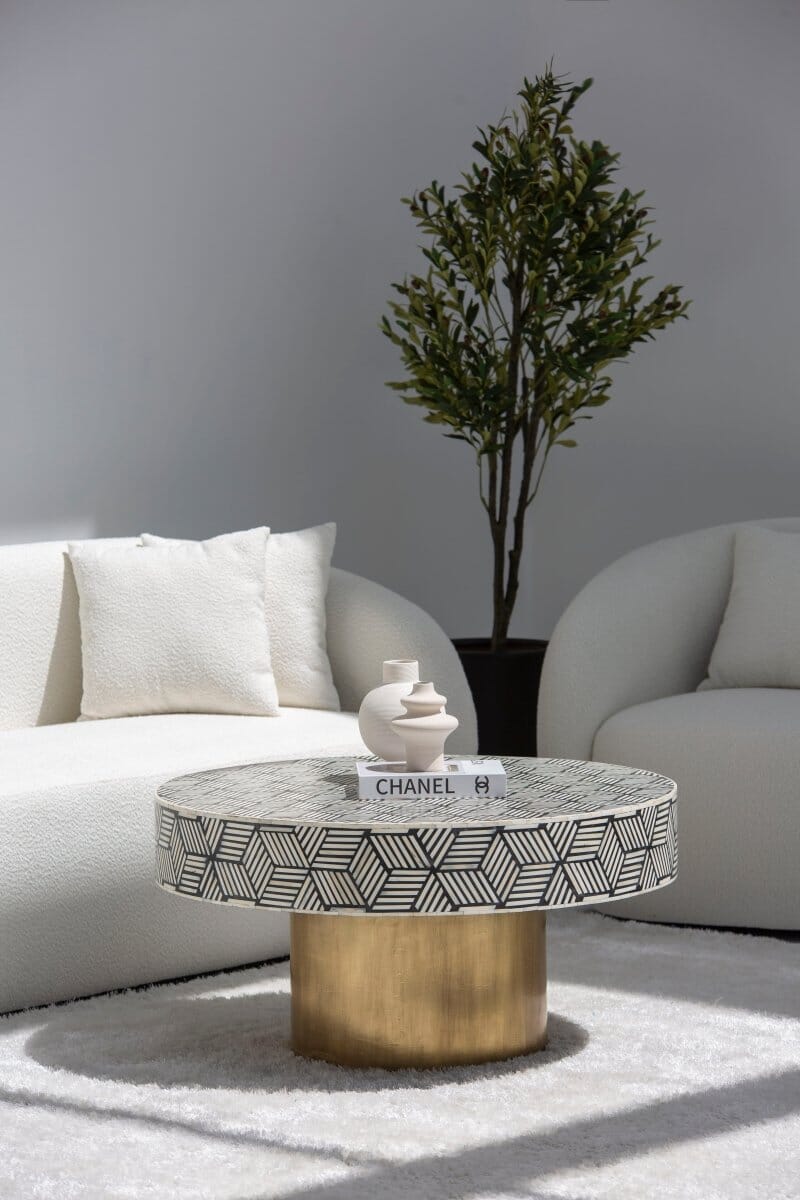 Dorothea Round Bone Inlay Coffee Table 