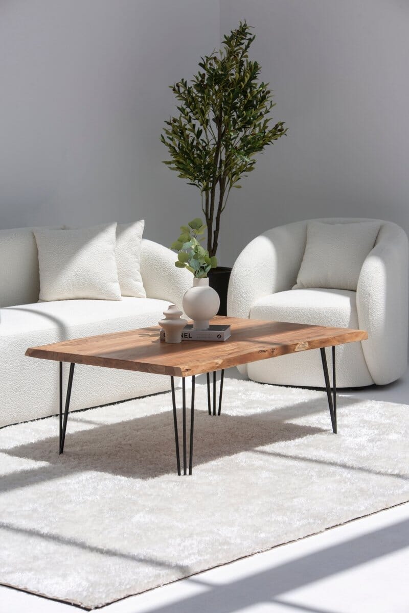 Helia Dark Acacia Coffee Table with Hairpin Legs 