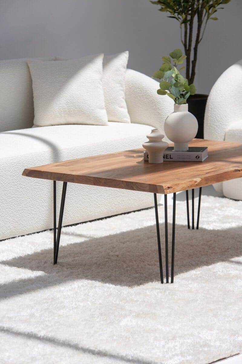 Helia Dark Acacia Coffee Table with Hairpin Legs 