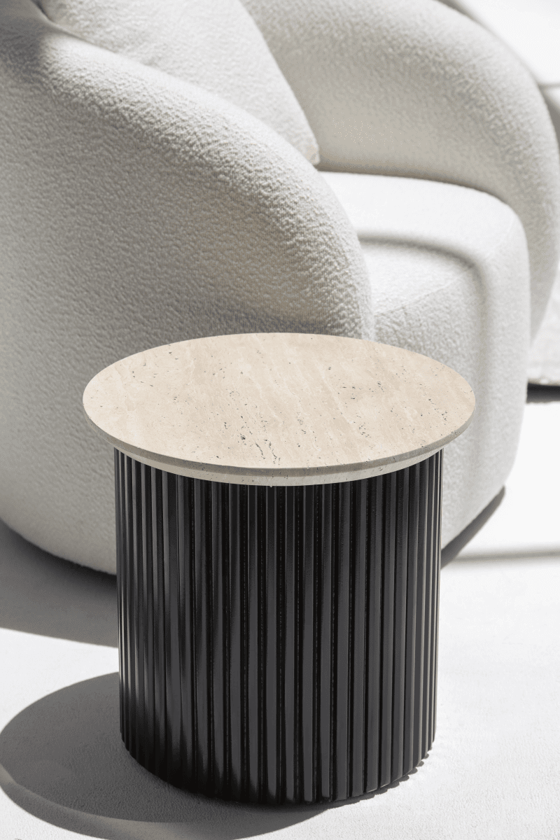 Lauren Beige Travertine Side Table with Black Base 