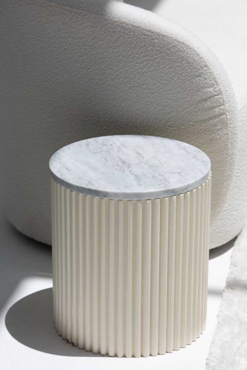 Nora Side Tables With Beige Wooden Base (18 Top Variants) Carrara Marble 