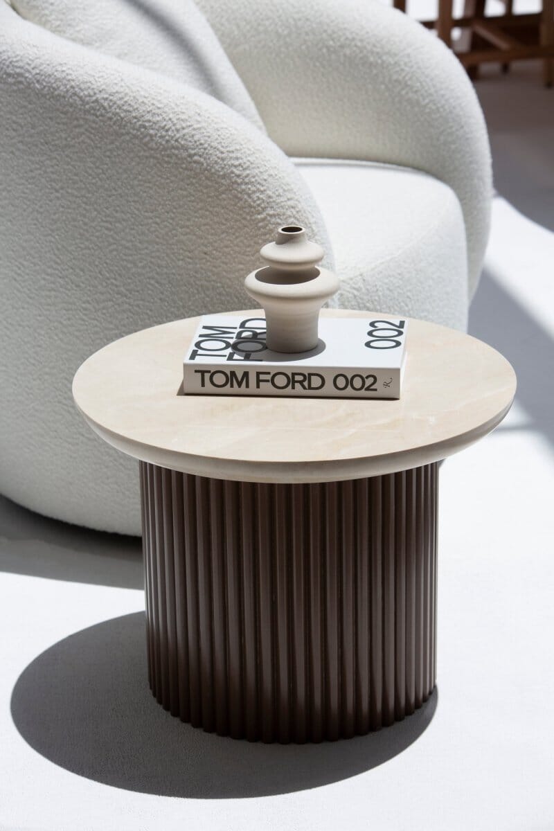 Rachel Crema Uno Side Table with Brown Base