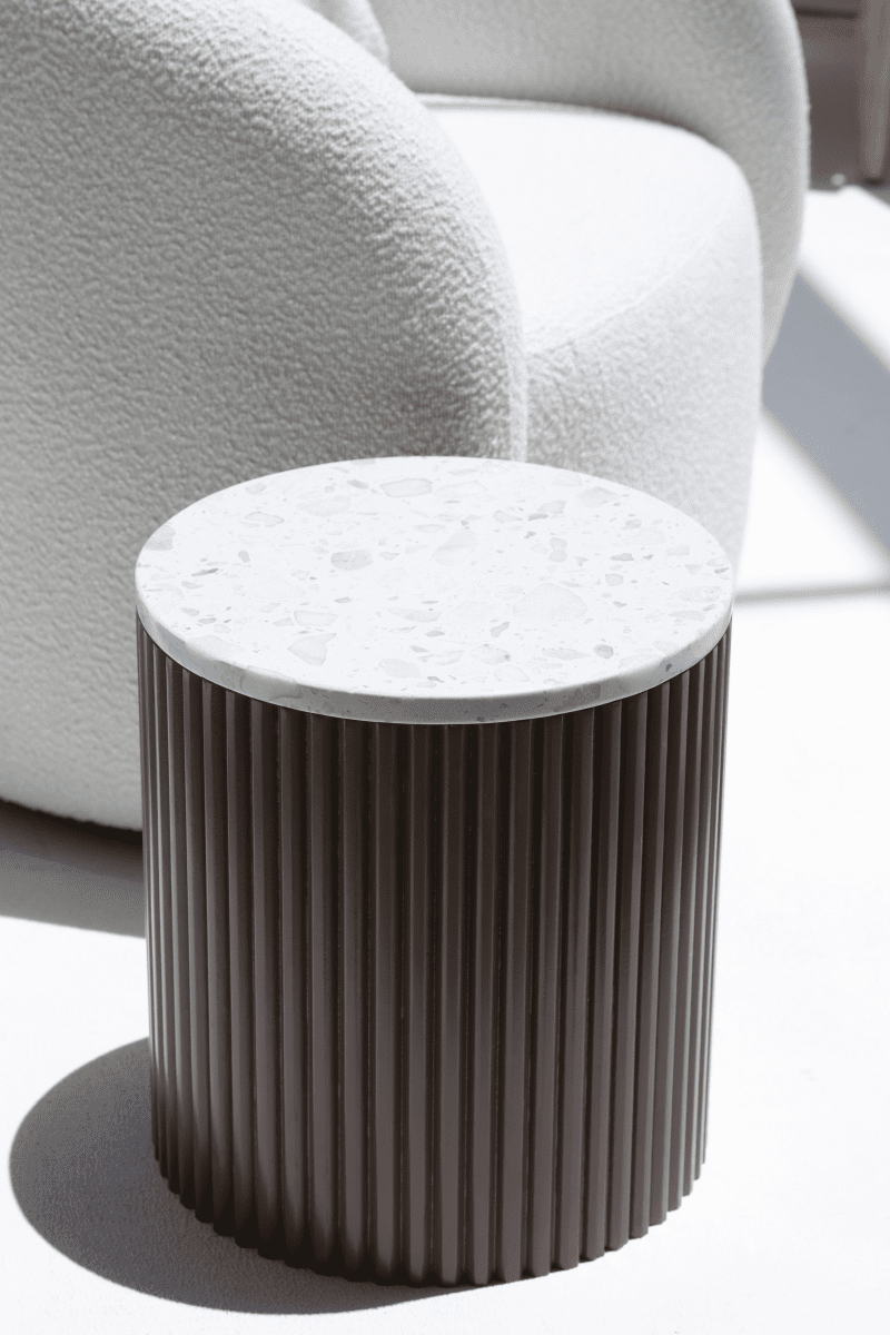 Nora Side Tables With Brown Wooden Base (18 Top Variants) Terrrazzo Marble 