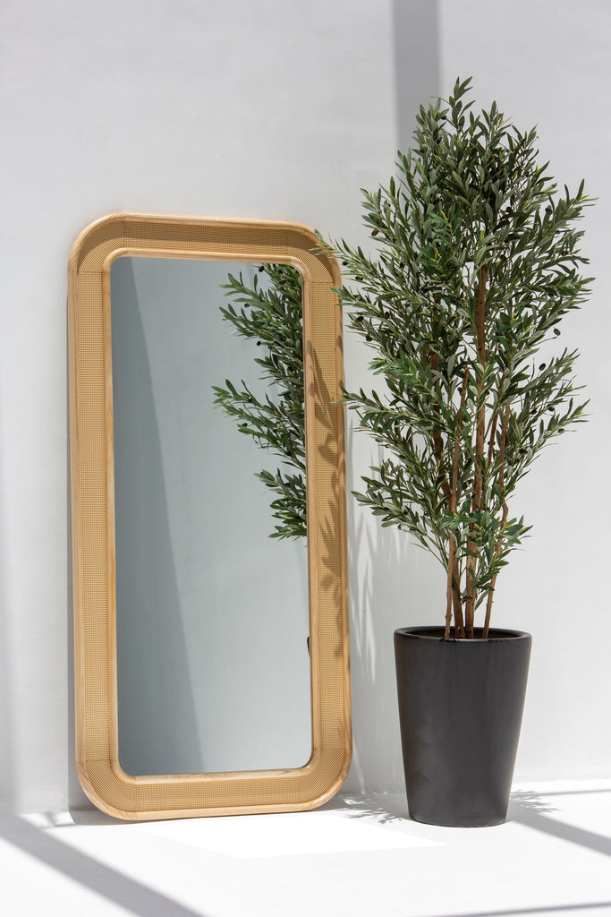 Noelle Rattan Rectangular Rounded Corners Full Length Mirror (180X90 CM) Mirrors Homekode 