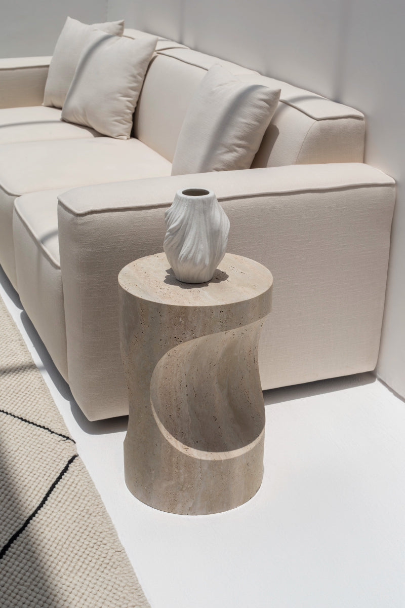 Tamara Sculpted Travertine Side Table (2 Sizes) MGH 