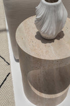 Tamara Sculpted Travertine Side Table (2 Sizes) MGH 