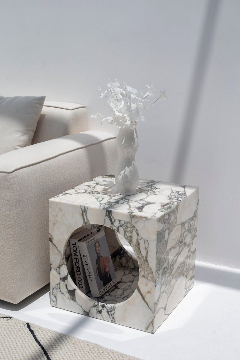 Isra Calacatta Viola Marble Side Table 