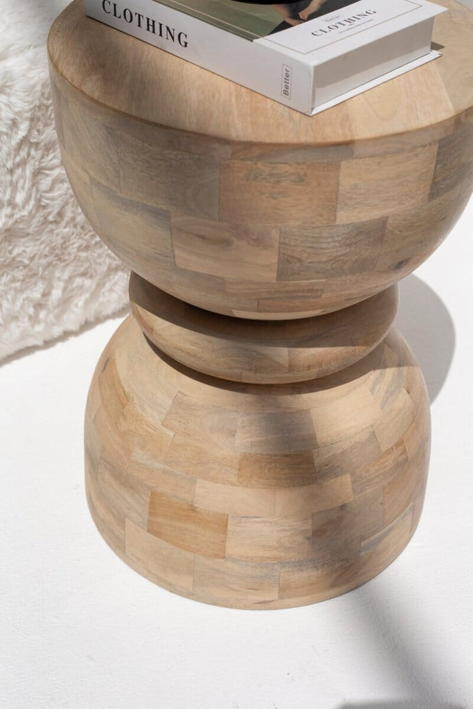 Weaver Hourglass Shaped Mango Wood Side Table ART 