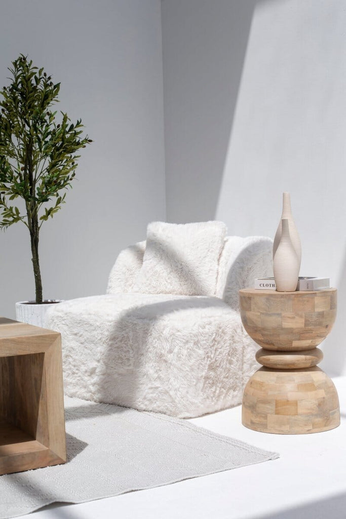 Fleur Off-White Fur Lounge Sofa Chair Homekode 