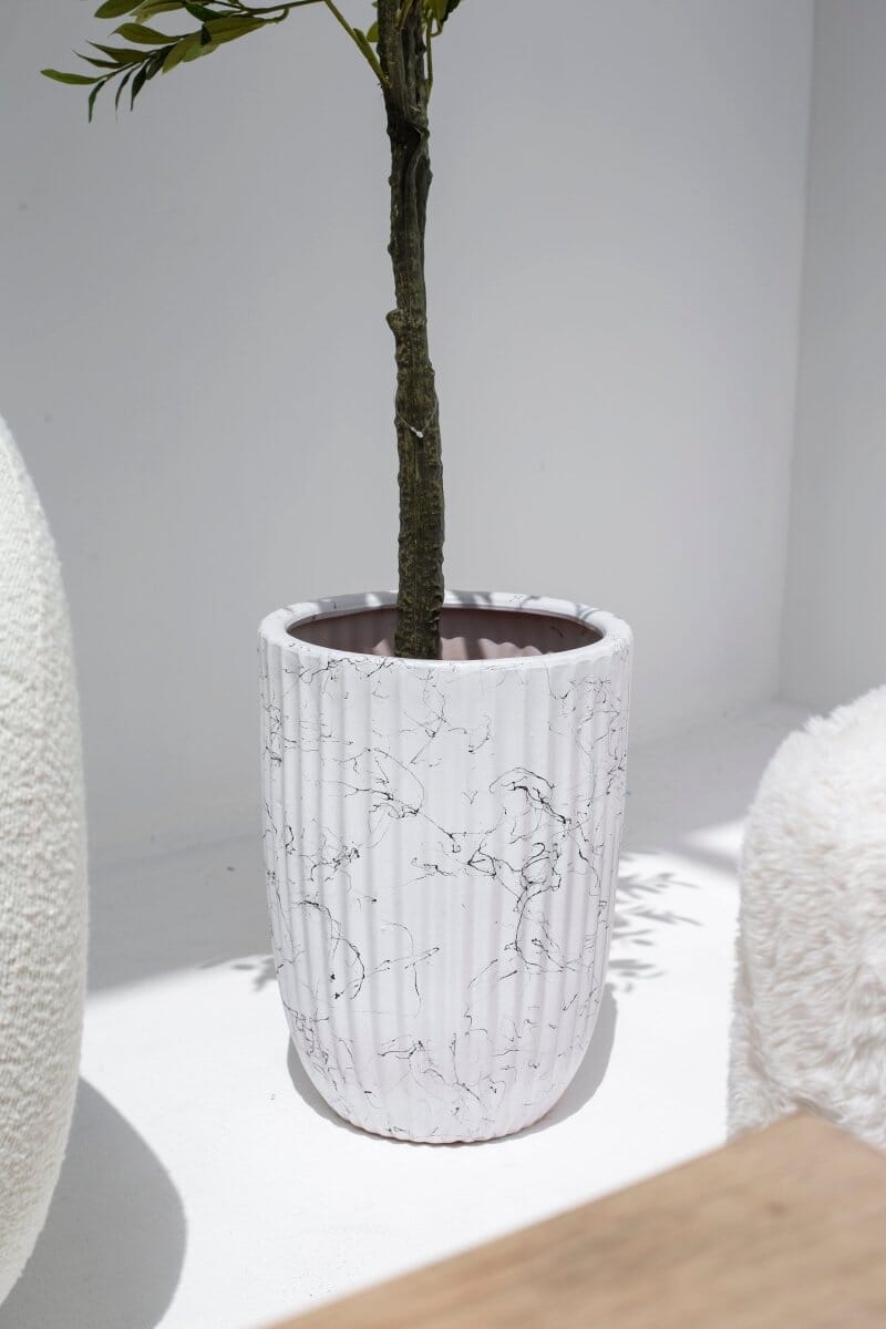 White Round Marble Vein Pattern Pot FLO 