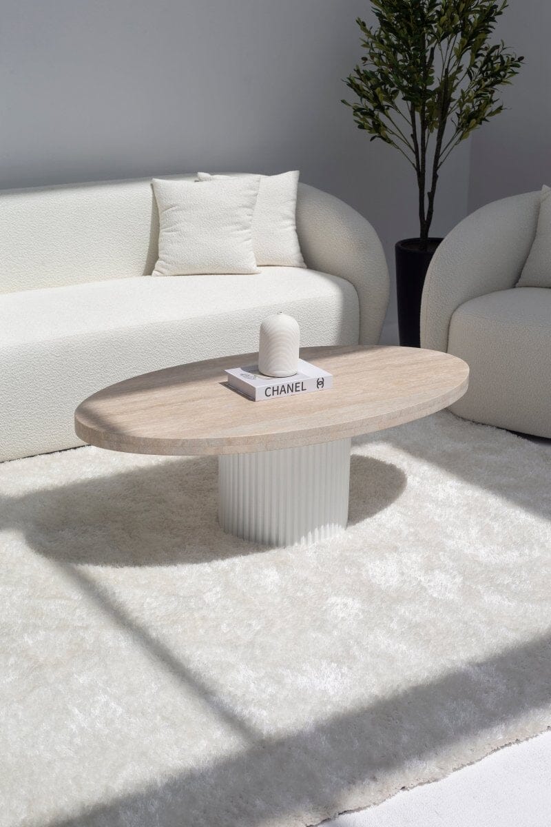 Melina Oval Travertine Coffee Table (4 Base Colors)