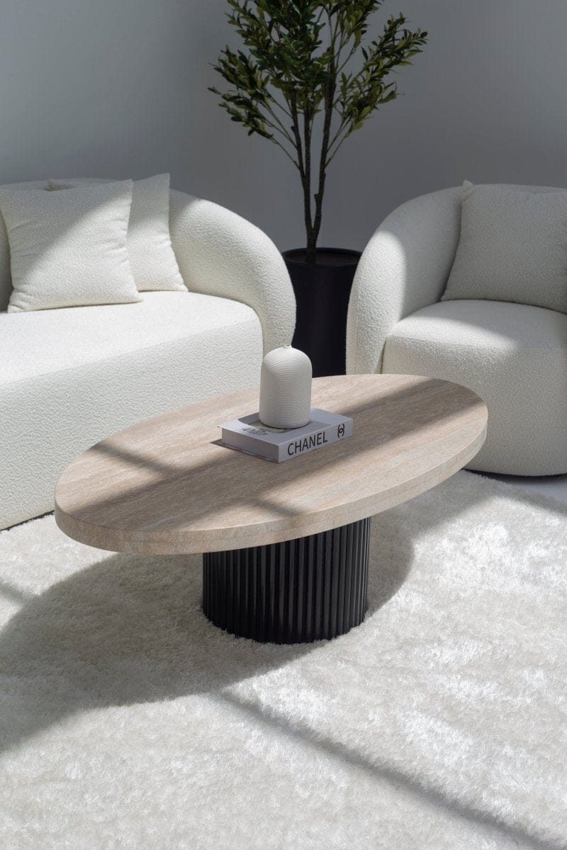 Melina Oval Travertine Coffee Table (4 Base Colors) Black 