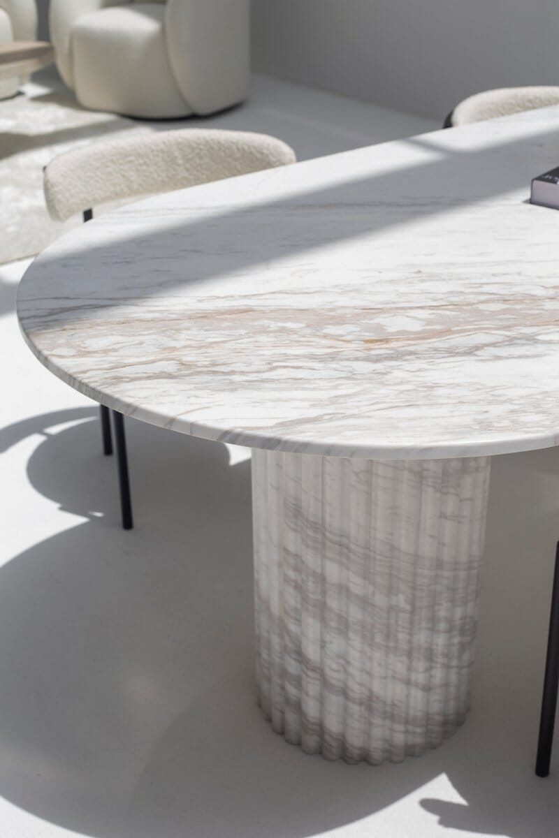 Ayla Greek Calacatta Marble Oval Dining Table 