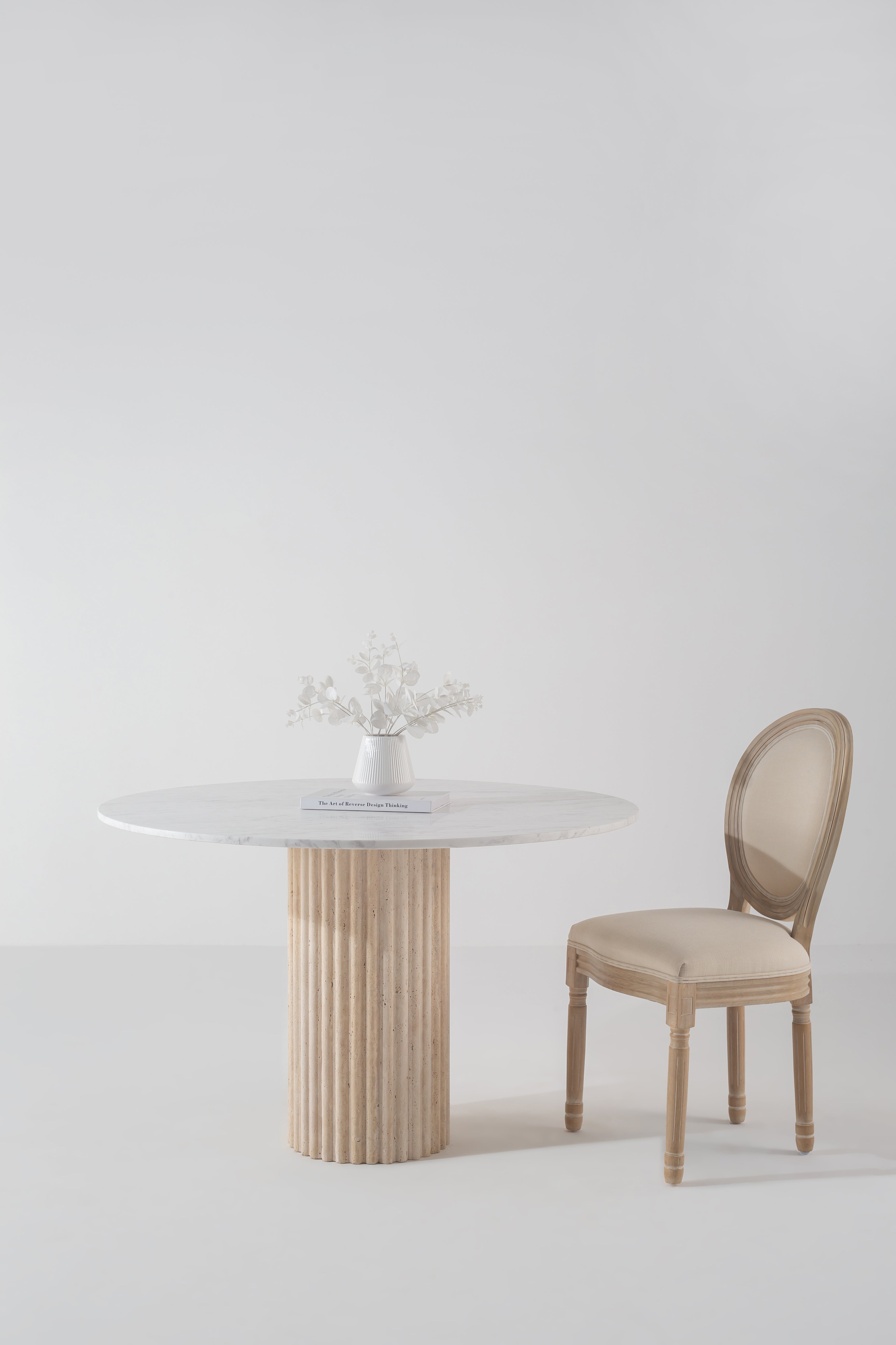 Claire Bianco Venus Dining Table with Travertine Base