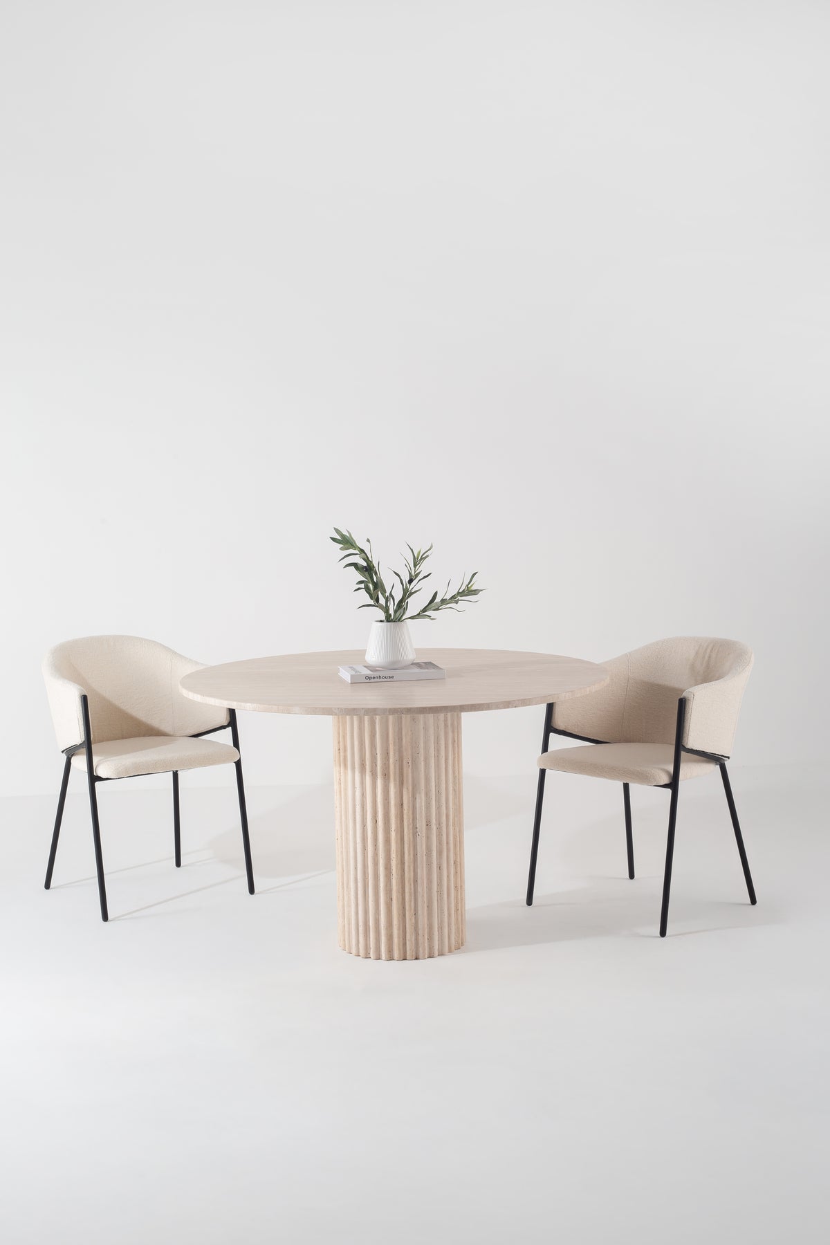 Claire Beige Travertine Round Dining Table Fluted Base Design – Homekode