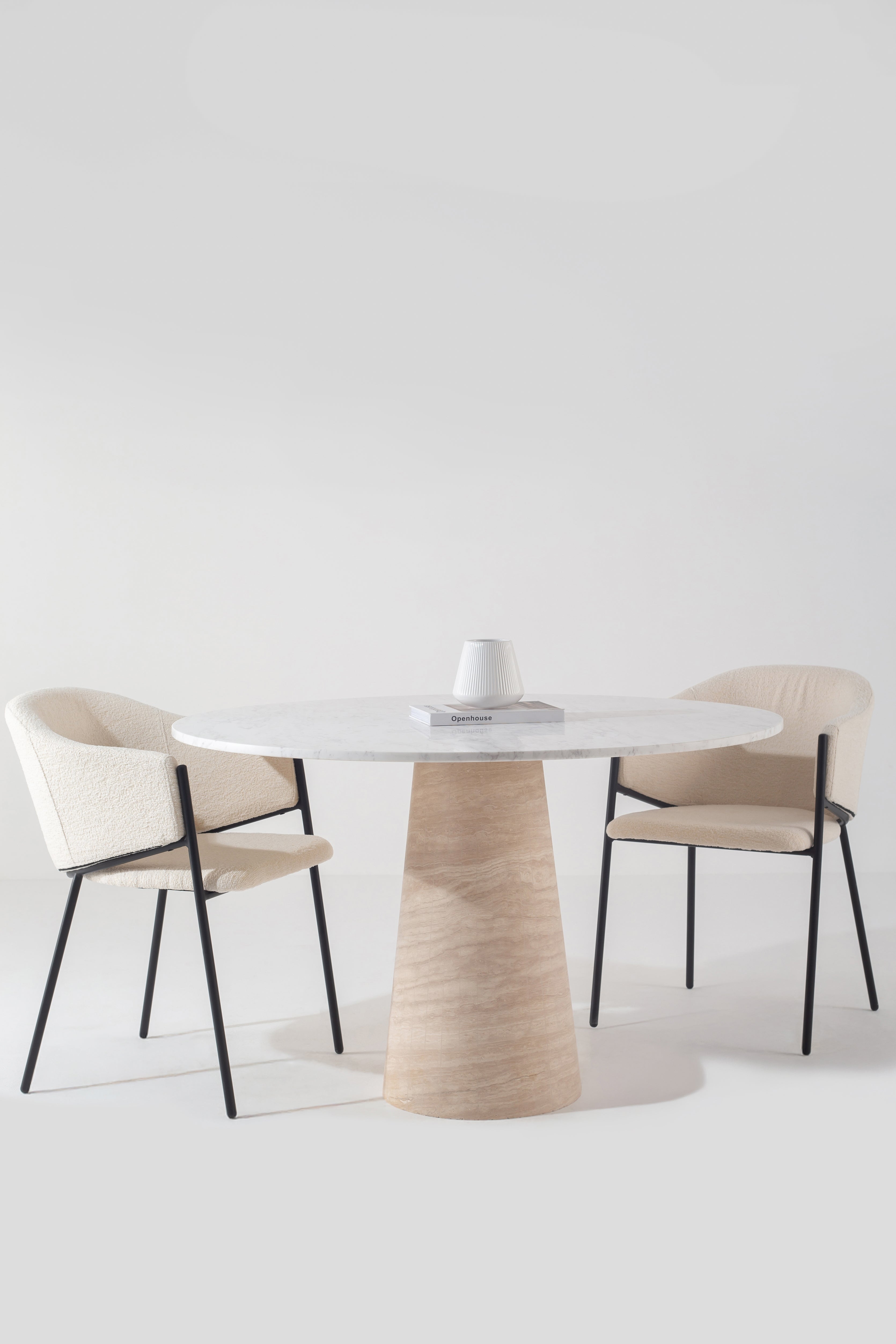 Belova Bianco Venus Dining Table With Travertine Base