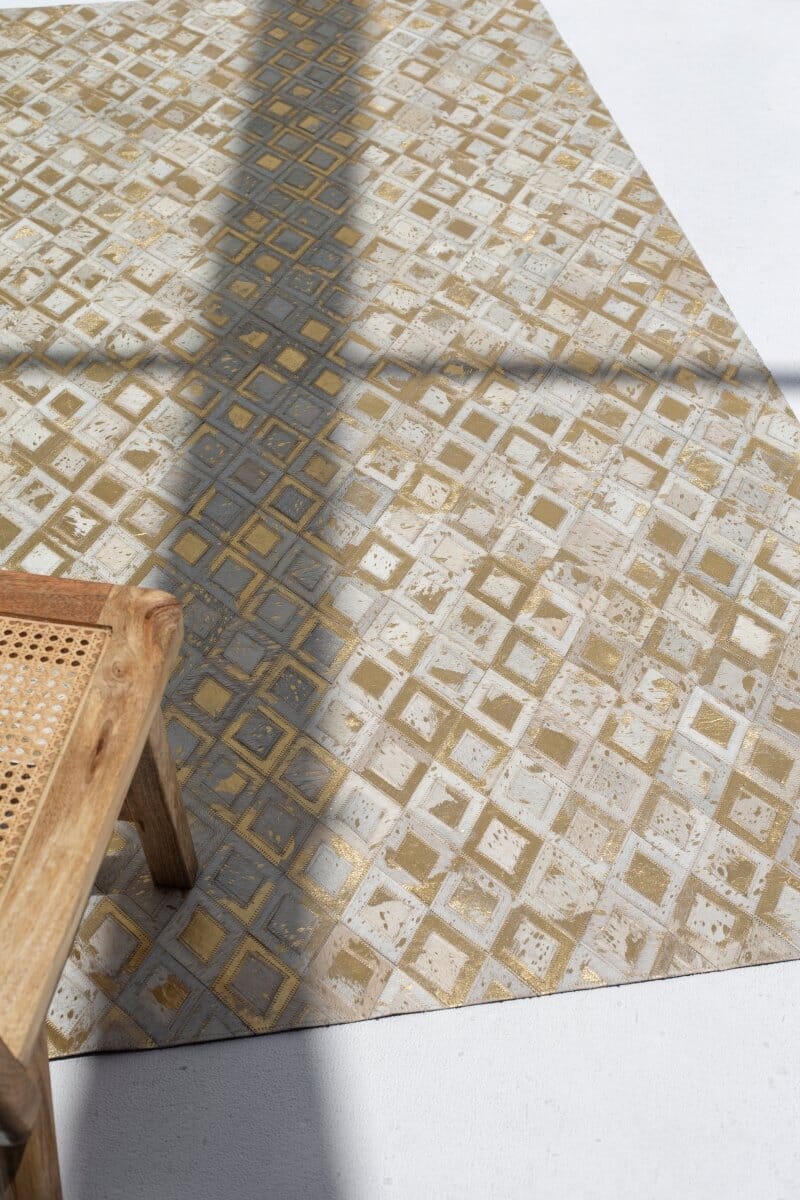 Golden Luminance Leather Rug Gold Lozenge Pattern Modern Floor Decor ...