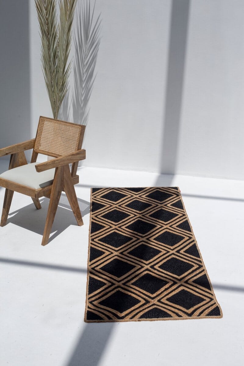 Eclipse Passage - Hallway Black & Natural Braided Jute Rug (80x200 CM)