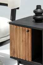 Klea Slat Wooden BedSide Table with Black Top & Legs ART 