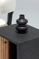 Klea Slat Wooden BedSide Table with Black Top & Legs ART 