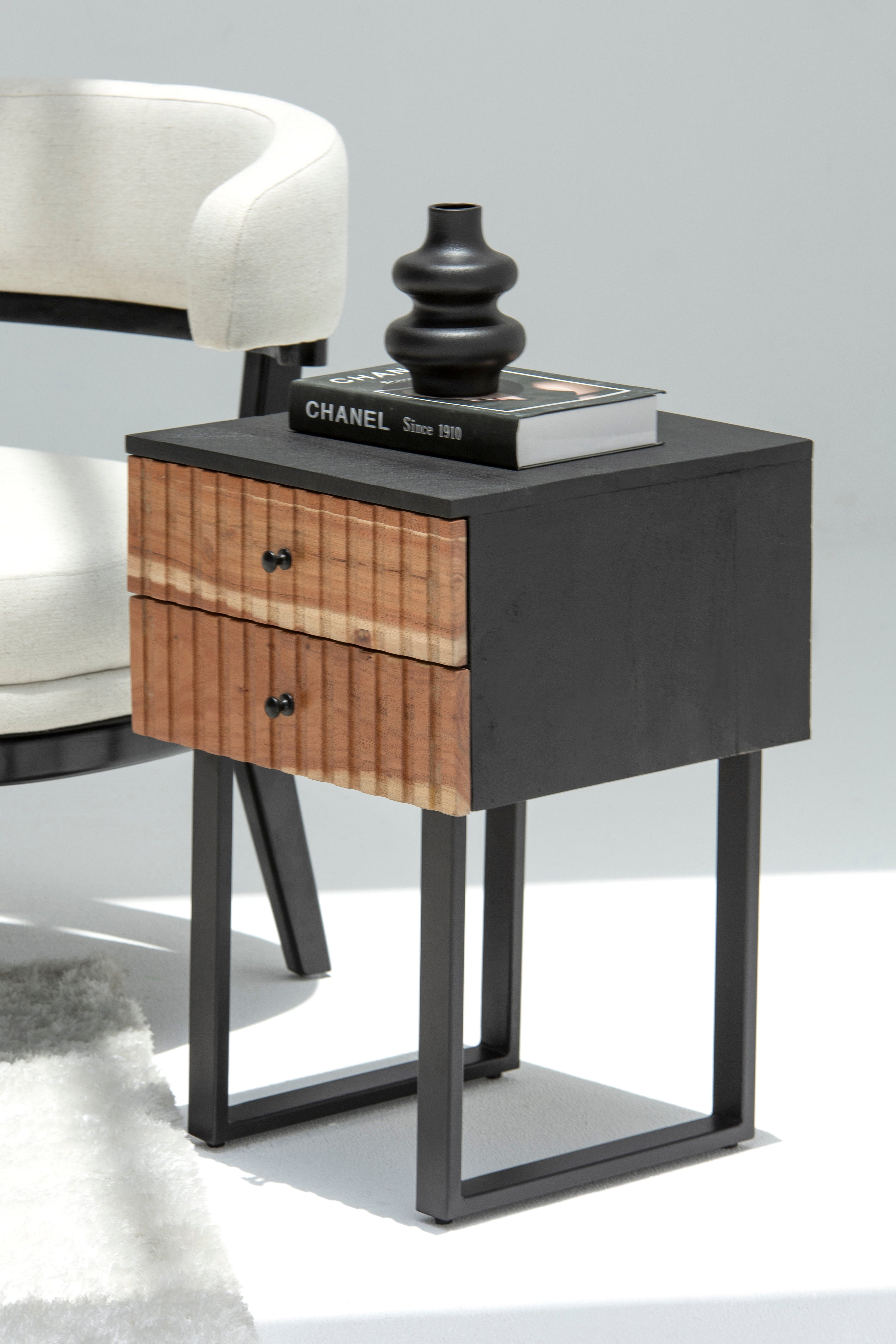 Industrial Black Top 2 Drawer Side Table 