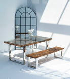 Meadow Railway Wood Dining Table (8 Sizes) ART 150x90x4CM Silver Steel/U Shape 