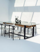 RailWay Wood with Glass Top Dining Table (4 Sizes) 