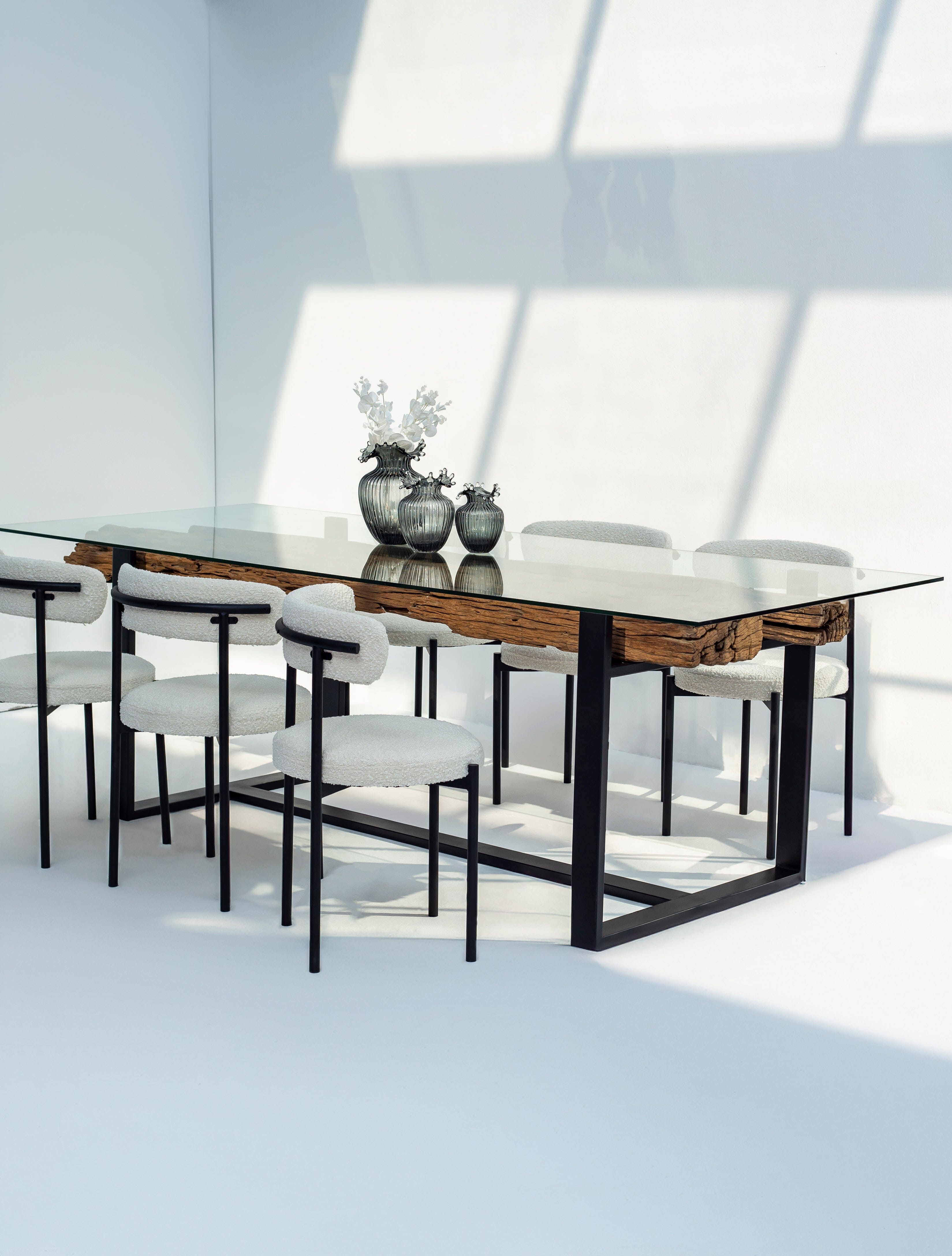 RailWay Wood with Glass Top Dining Table (4 Sizes) ART 