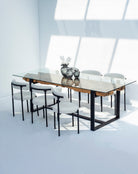 RailWay Wood with Glass Top Dining Table (4 Sizes) ART 