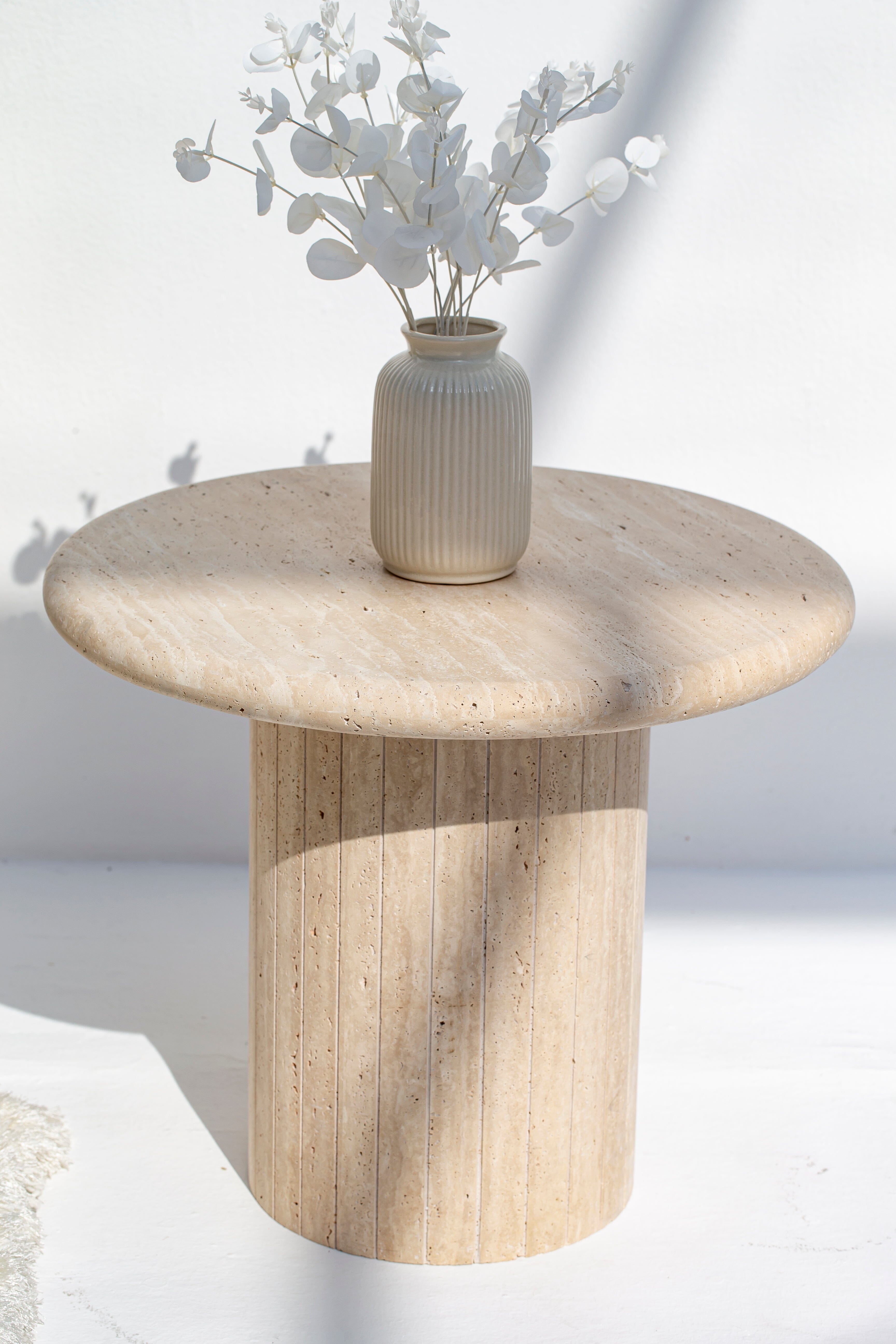 Kendall Round Travertine Side Table Side Table Homekode 