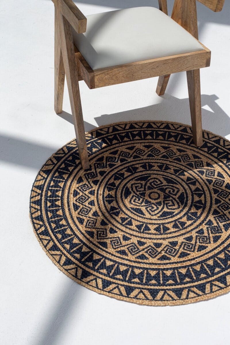 Mystic Mandala - Natural Black Braided Jute Round Rug (90 CM) Braided -- Braided Rug Homekode 