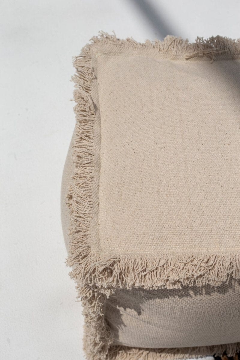 Cream Fringes Cotton Pouf (40x40x40 CM) POUF RAM 