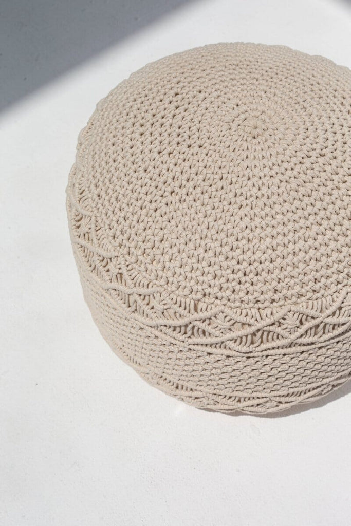 Crochet Off White Round Pouf Homekode 