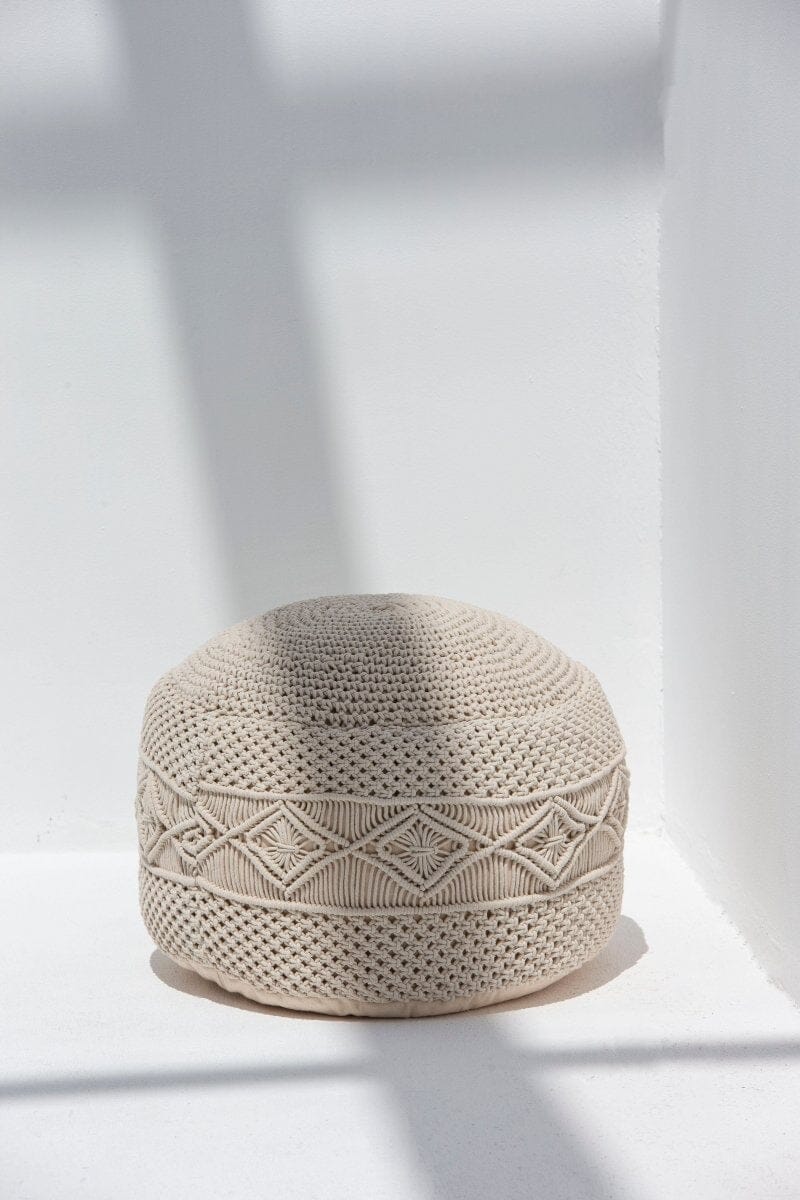 Crochet Off White Round Pouf Homekode 