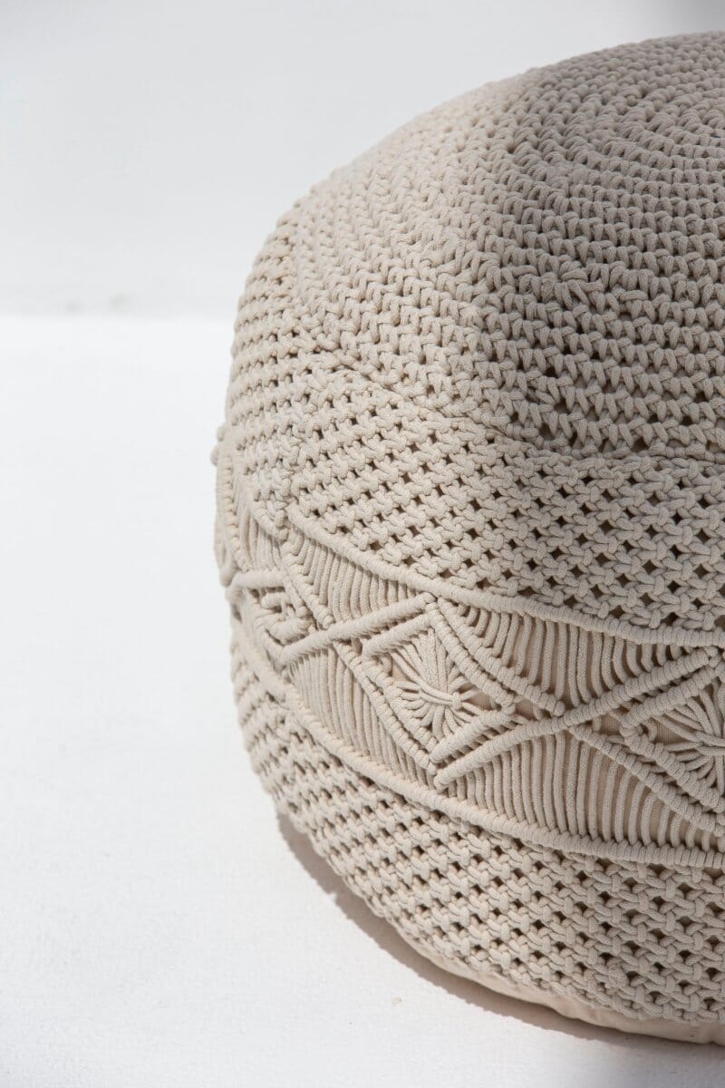 Crochet Off White Round Pouf Homekode 