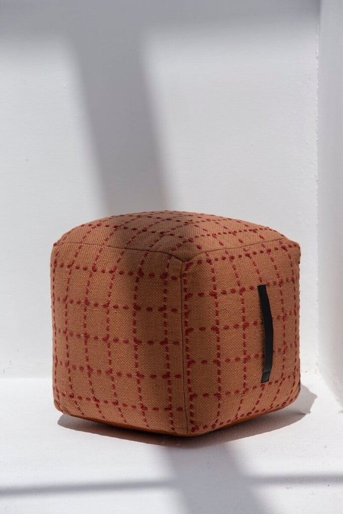 Brick & Red Stitched Square Pouf (50x50x30 CM) POUF RAM 
