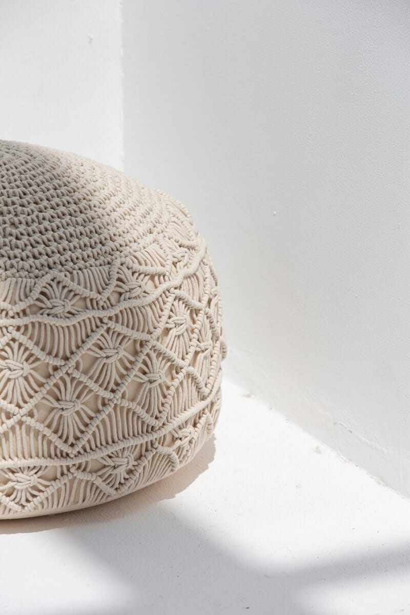 Crochet Off White Round Pouf Homekode 