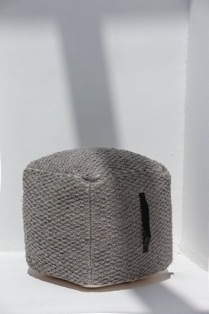 Grey Embossed Cotton Pouf (50x50x30 CM) POUF RAM 