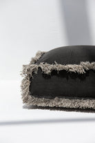 Black Fringes Cotton Printed Pouf (50x50x15 CM) POUF RAM 