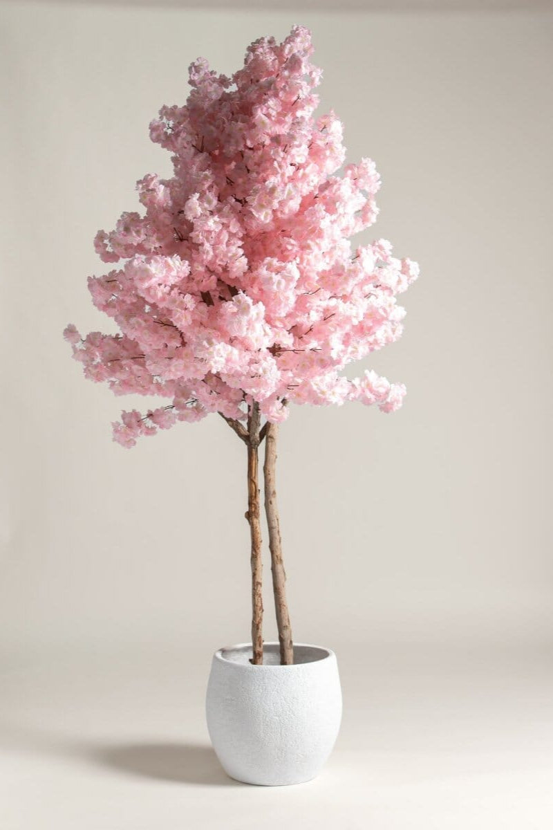 Pink Cherry Blossom Tree With Natural Wood Trunk