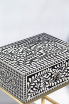 Wala Bone Inlay Black & White Side Table with Metal Legs Homekode 