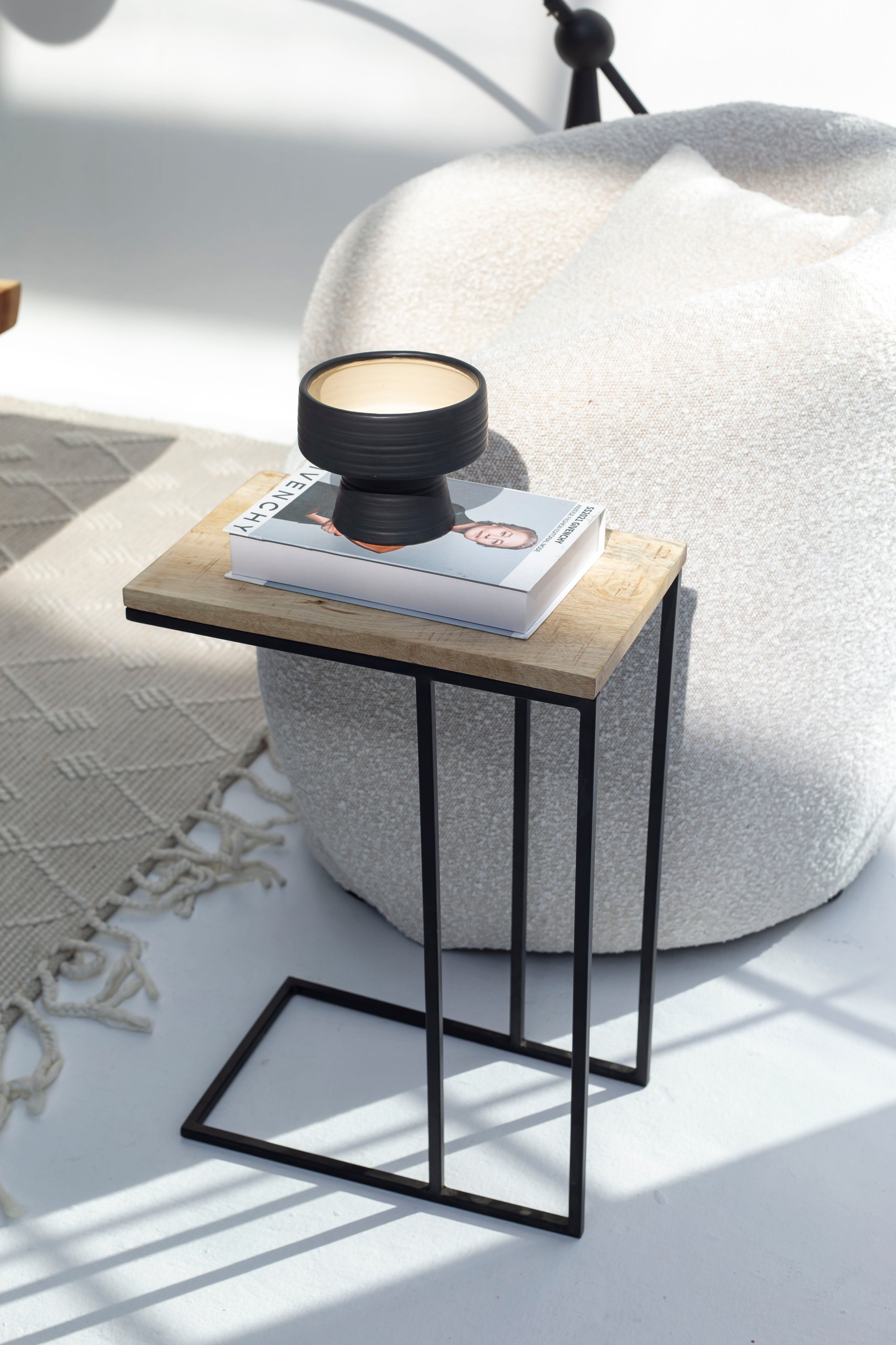 Eriona Wooden Side Table with Metal Legs 