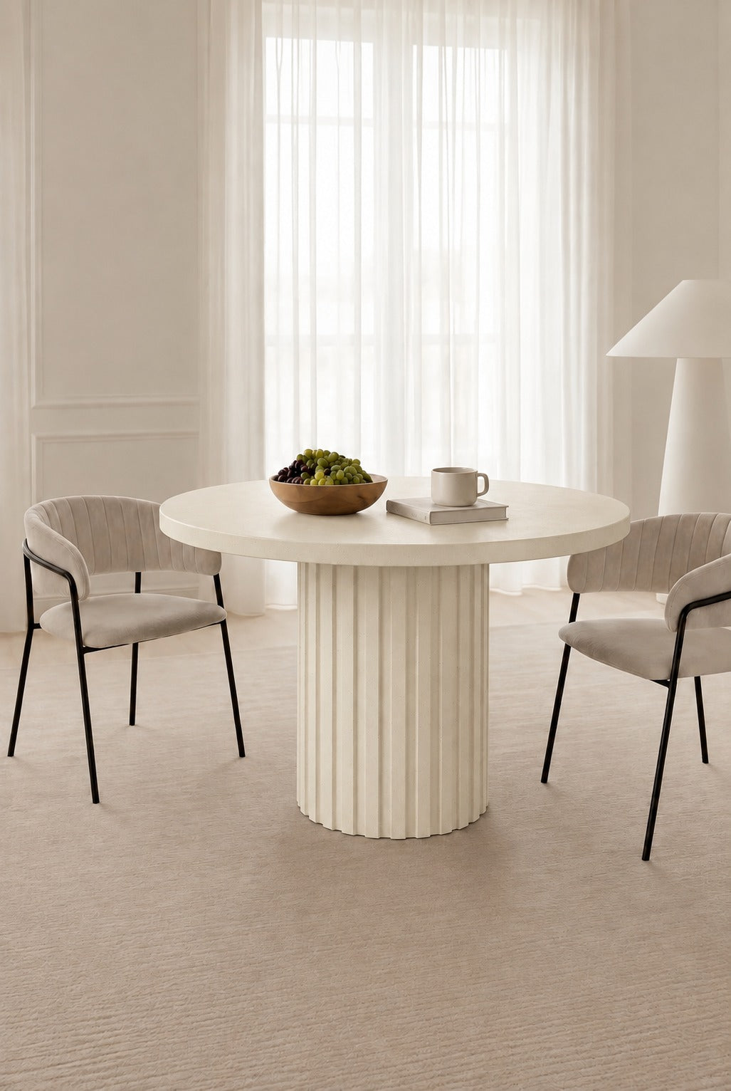 Fiorenne Light Beige Microconcrete Round Dining Table