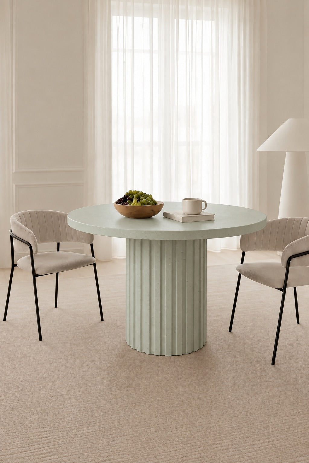 Fiorenne Pistachio Green Microconcrete Round Dining Table