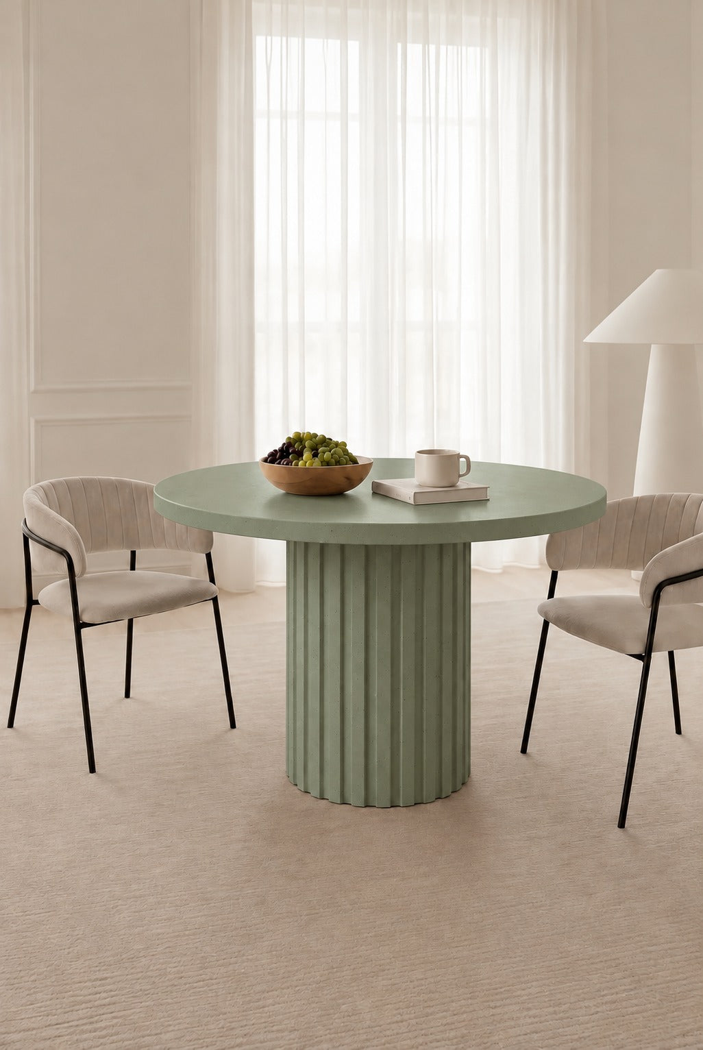Fiorenne Sage Green Microconcrete Round Dining Table